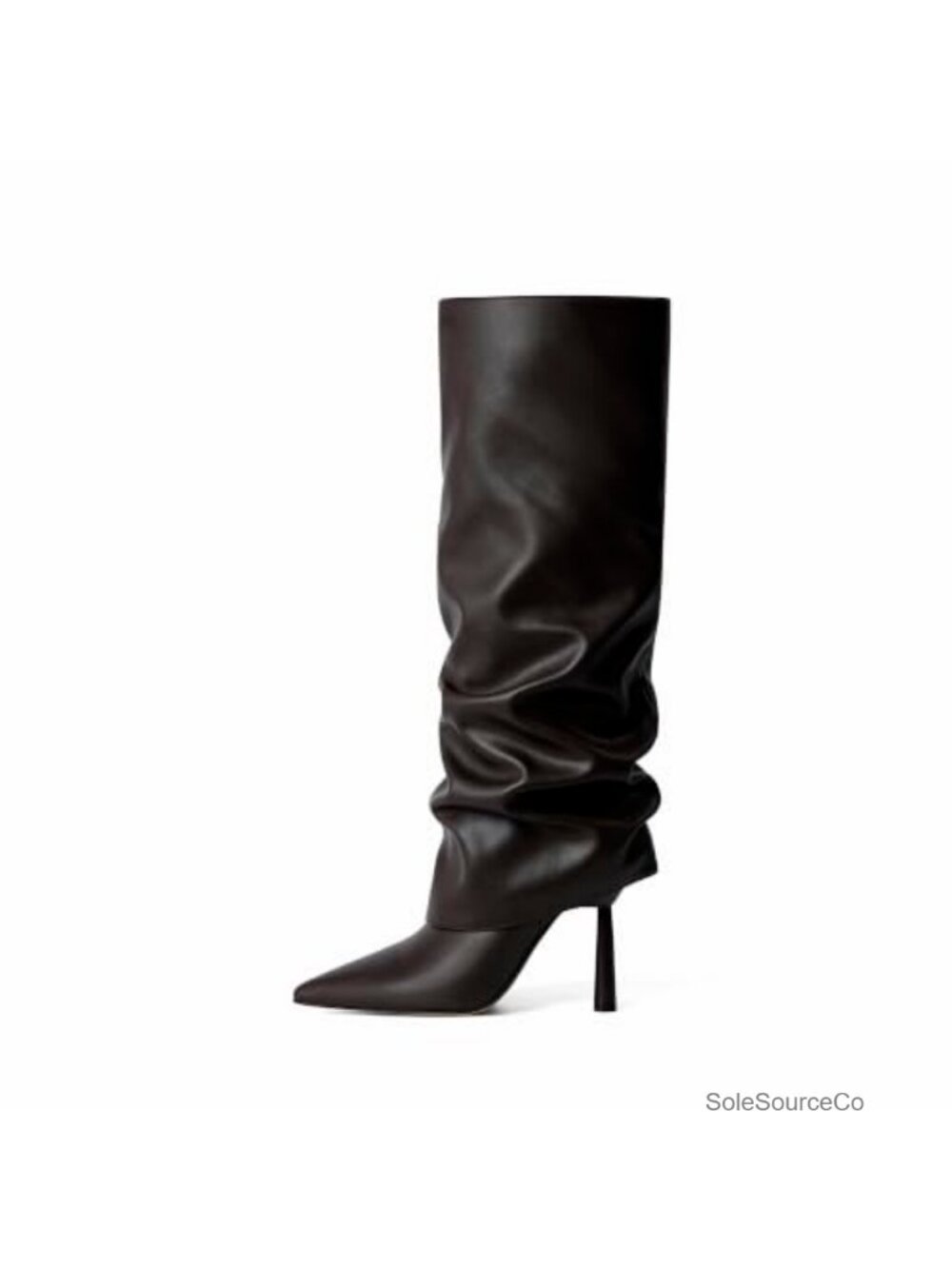 Fold Over Knee High Boots Pointed Toe Stiletto Heel Shark Boots Faux Leather